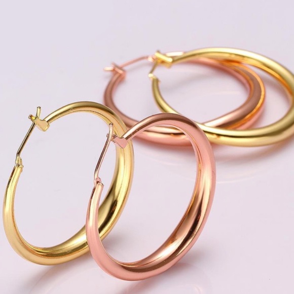 18K yellow gold plated hoop earrings - Picture 2 of 2
